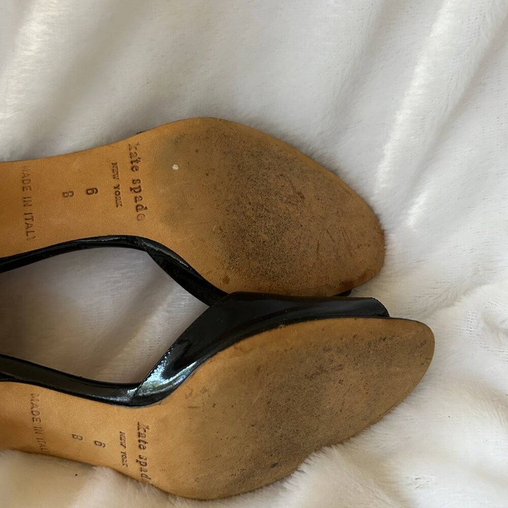 Kate Spade Black Patent Leather Heels Womens 6 Open Toe VTG Made in Italy - Picture 7 of 9